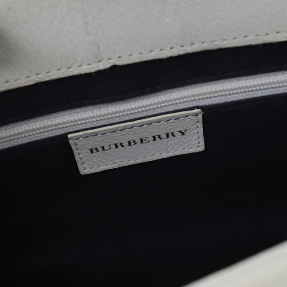 BURBERRY Hand Bag Canvas White Navy Silver Auth 91265 - Picture 11 of 15